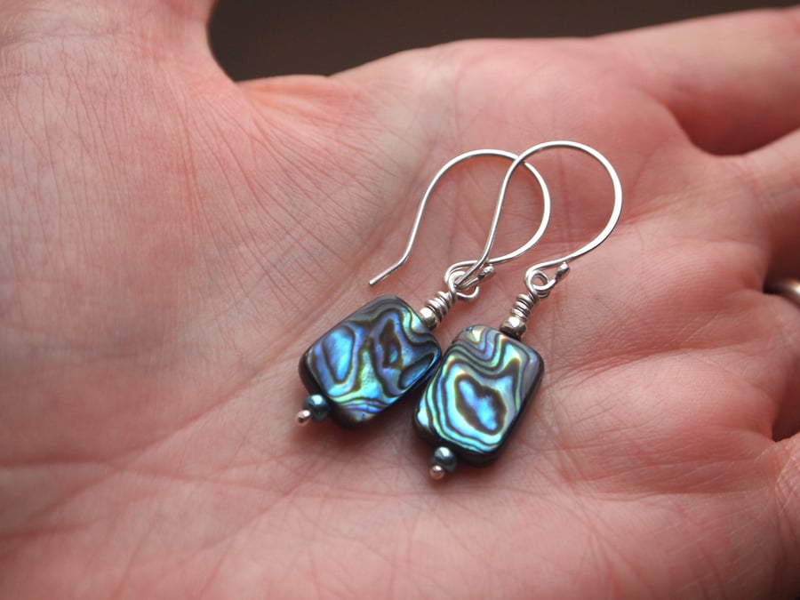 Abalone paua shell silver earrings