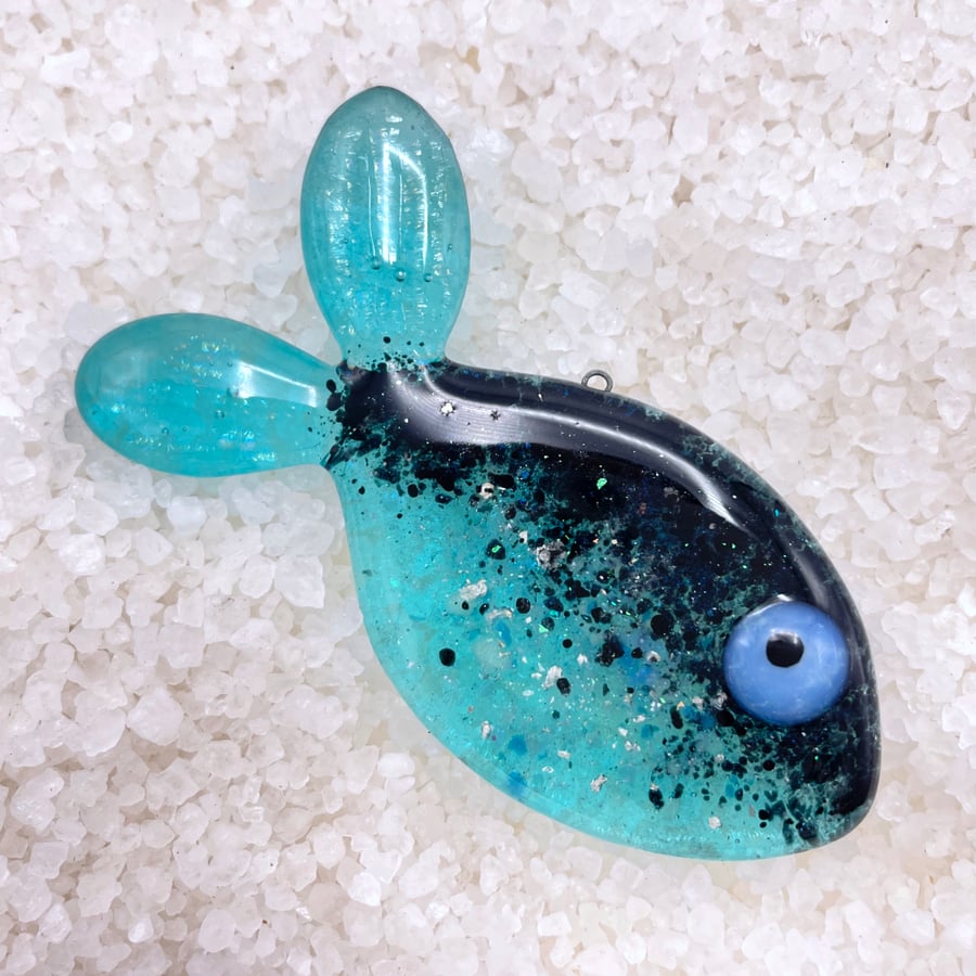 Fused Glass Aqua Sparkle Fish Decoration