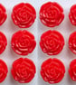 12 Flower Buttons, Red, Textured Rose Design, 13mm Wide, Glossy Finish