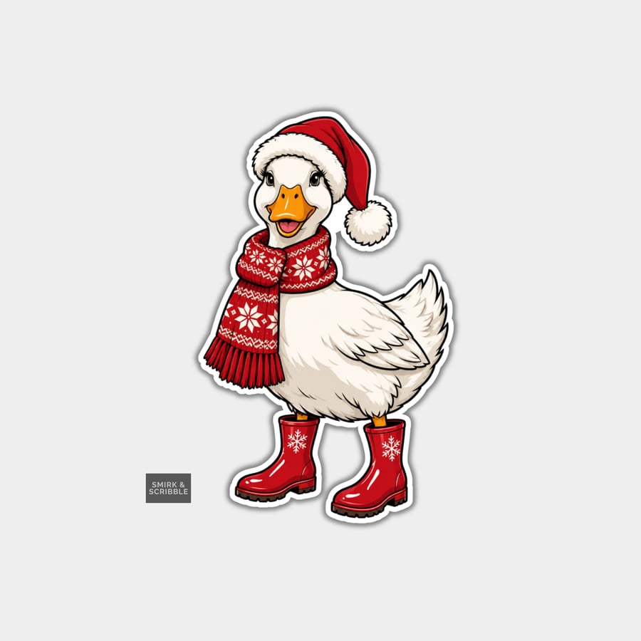 Image of Funny Christmas Sticker Vinyl Xmas Decal For Adults - Happy Goose In Wellies
