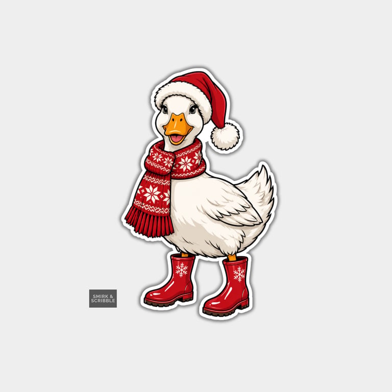 Funny Christmas Sticker Vinyl Xmas Decal For Adults - Happy Goose In Wellies