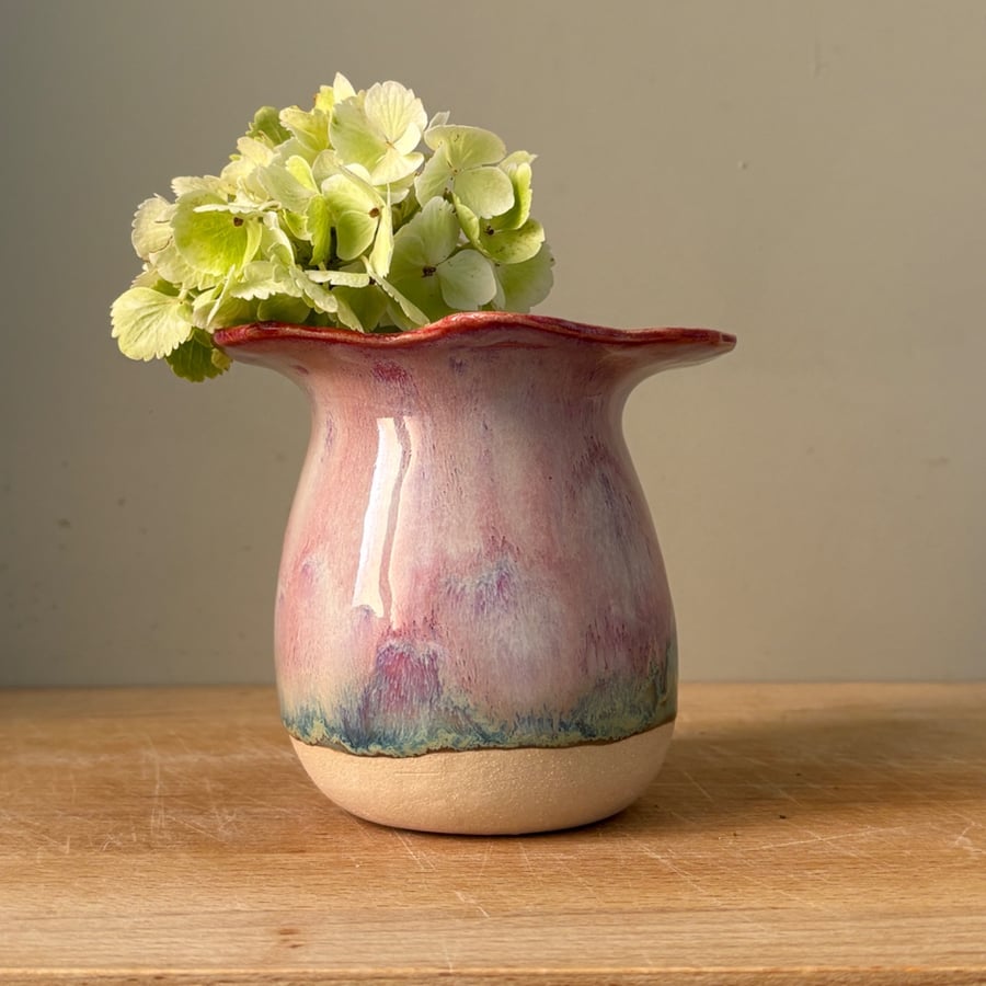 Handmade ceramic bud vase, small pink vase for flowers