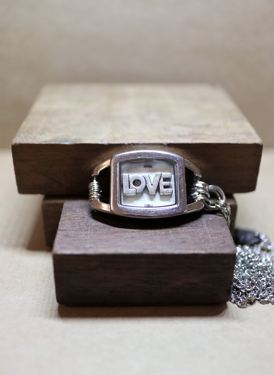 LOVE - Upcycled Steampunk Theme - Vintage Ladies Watch Case Necklace