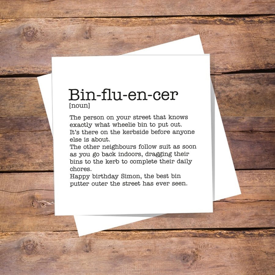 Bin-flu-en-cer Definition Personalised Card - birthday card