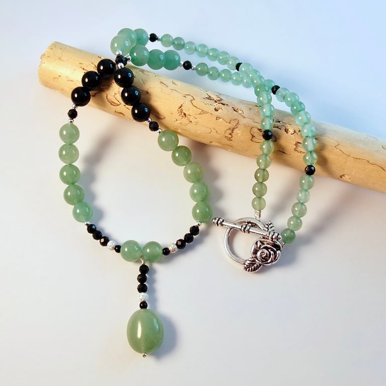 Aventurine Necklace With Spinel & Silver - Handmade Gift, August Birthday, Leo