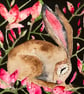 Original Serene Hare Rabbit Resting in Spring Flowers Watercolour Wall Art - Image 2