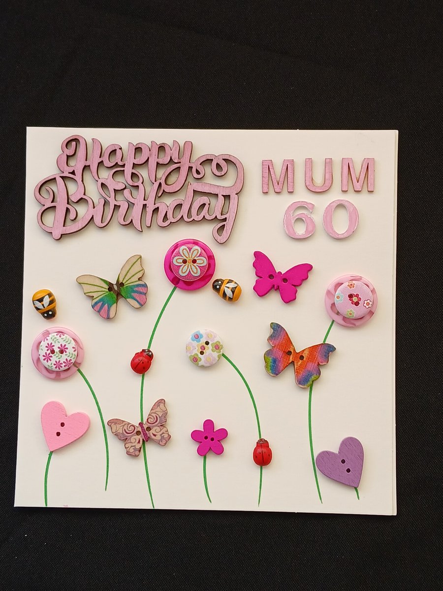 Handmade, mum 60th birthday card 