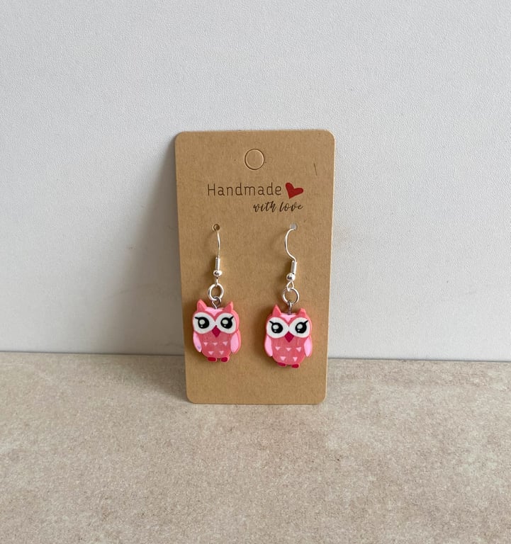 Cute Owl Earrings. Dark Pink