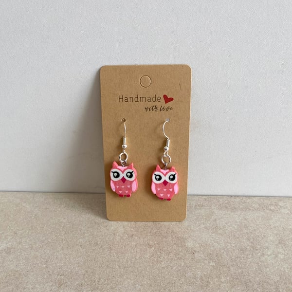 Cute Owl Earrings. Dark Pink