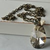 Necklace Smokey Acrylic Teardrop Pendant with Smokey Quartz and Czech Flower Cup