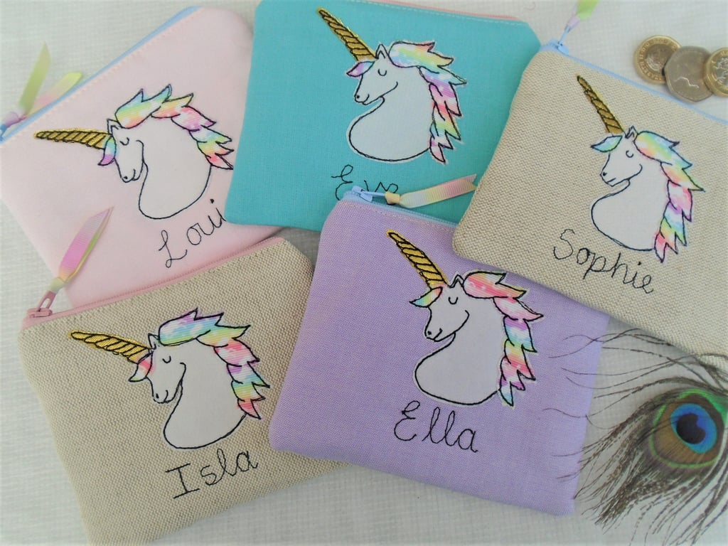 Unicorn Personalised Coin Purse - Girls wallet with Choice of Colour and Name