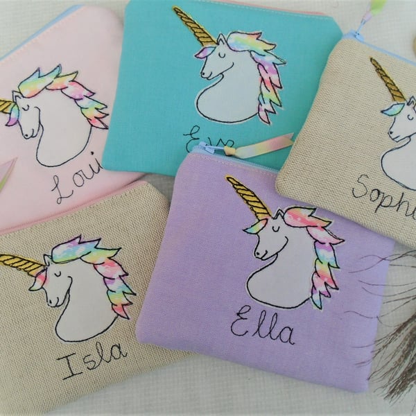 Unicorn Personalised Coin Purse - Girls wallet with Choice of Colour and Name
