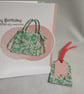 Tote-ally Awesome Birthday Card & matching Gift Tag -  Green Flowery Handbag - Image 5