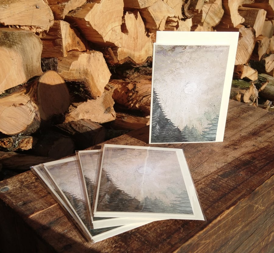 A6 pack of 5 Blank Tree, Woodland Tree cards, Approaching the pathless wood
