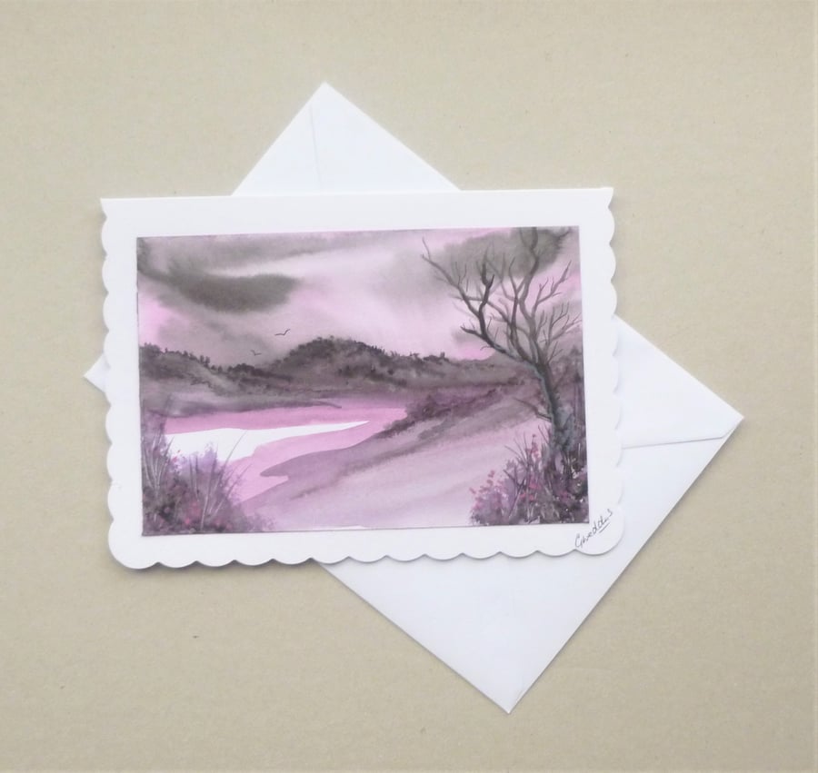 hand painted watercolour landscape original art card ( ref F 667 C3 )
