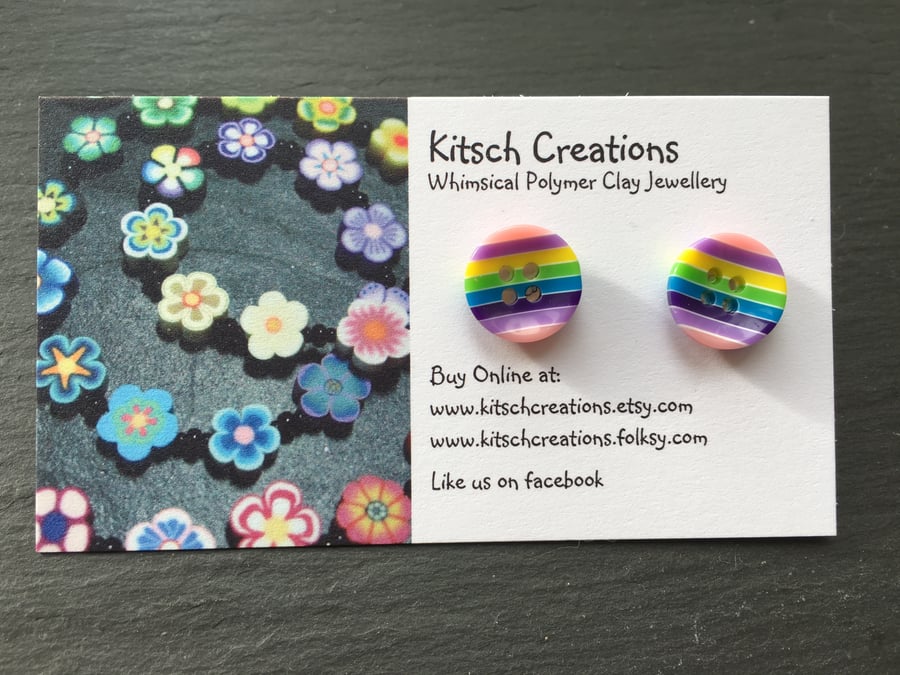 Button Earrings Rainbow Earrings Stud Earrings  Design 4
