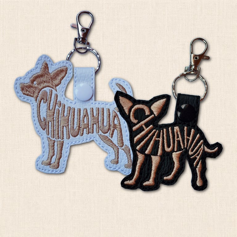 Chihuahua Keyring - Embroidered Dog Word Art Bag Charm