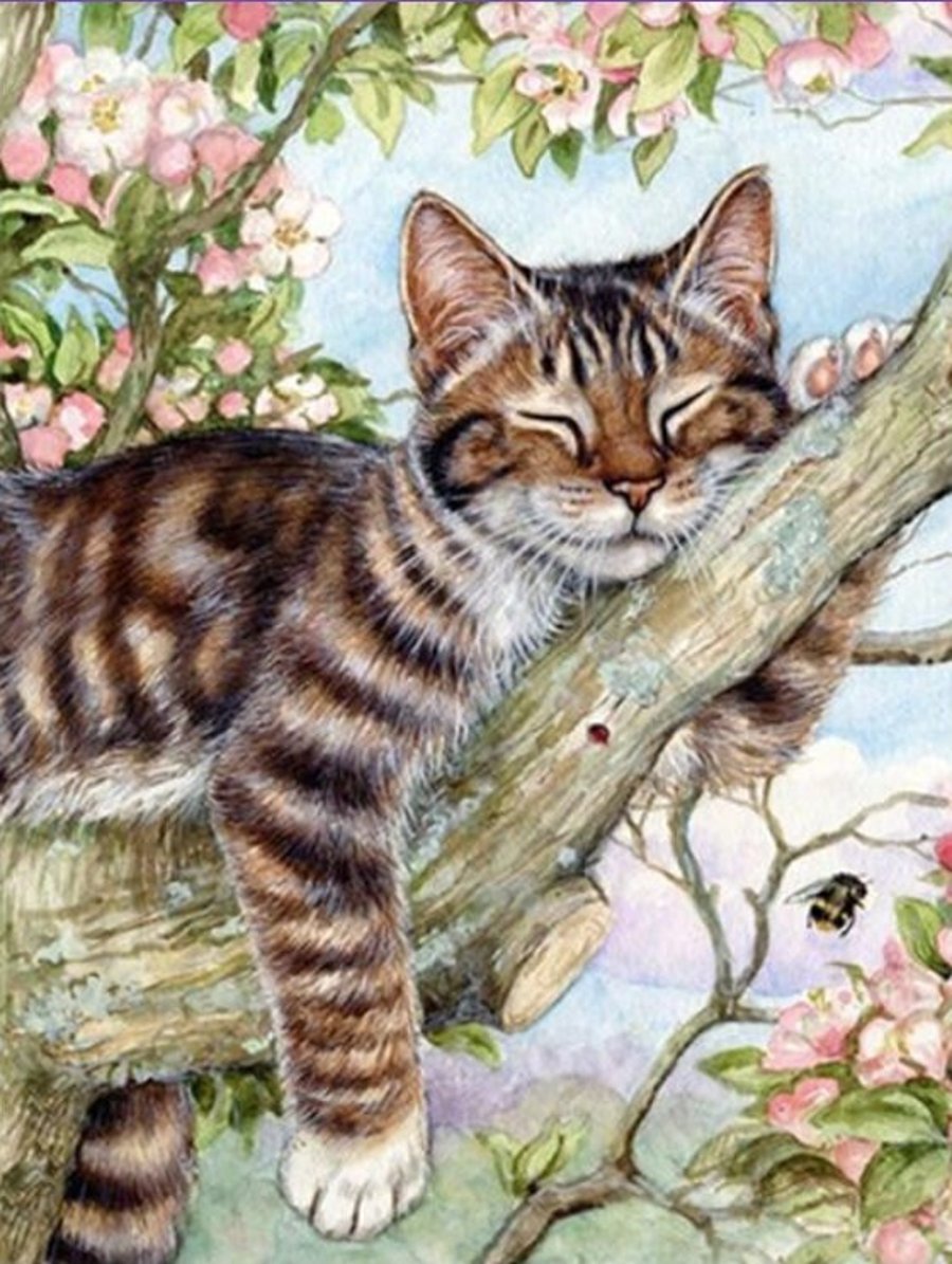 5D DIY Cat on Tree Branch Diamond Painting Art Kit Crystal Embroidery Rhinestone