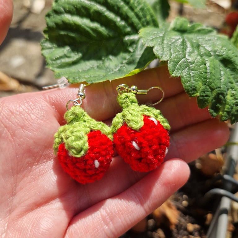Strawberry Earrings, Summer Jewellery, Red dangle earrings, Fruit themed gift