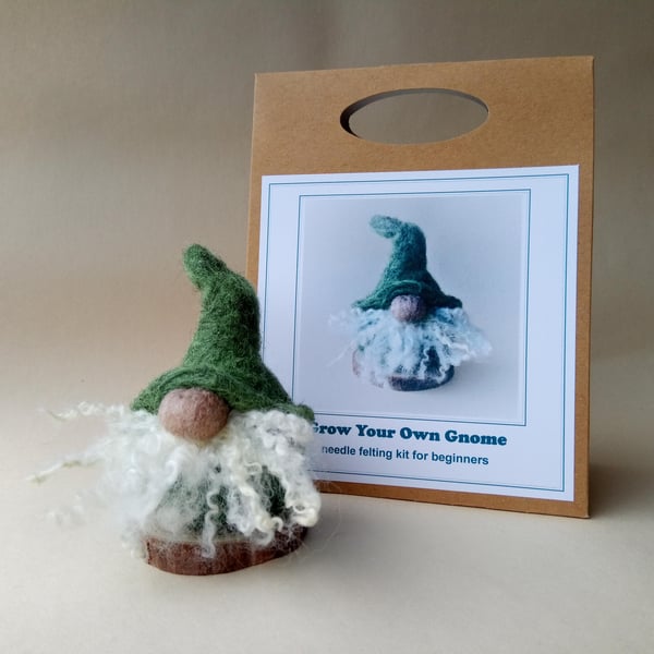 'Grow Your Own Gnome' needle felting kit for beginners (GREEN)