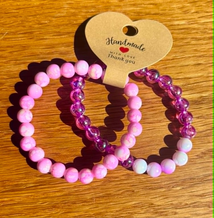 Handmade Set of 2 Beaded Bracelets – Colourful Summer & Holiday Accessories