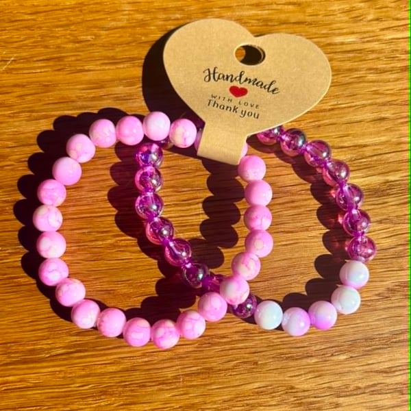 Handmade Set of 2 Beaded Bracelets – Colourful Summer & Holiday Accessories