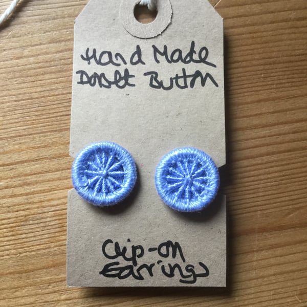 Dorset Button Clip-on Earrings, Pale Blue