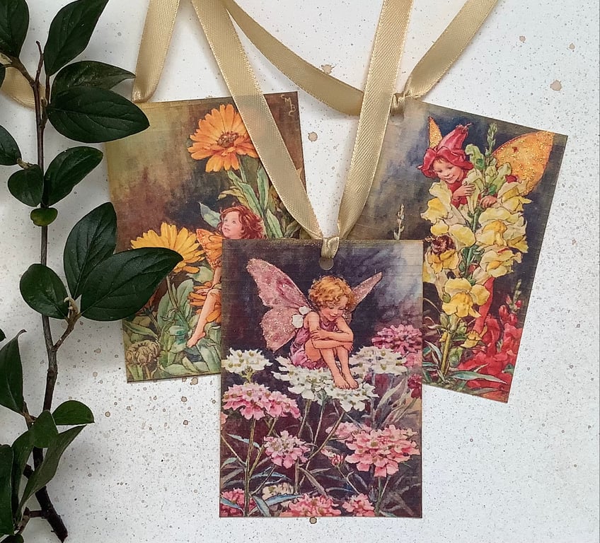 GIFT TAGS Vintage-style. ( set of 3 ) Flower Fairies . ' Summer mix 4' . 