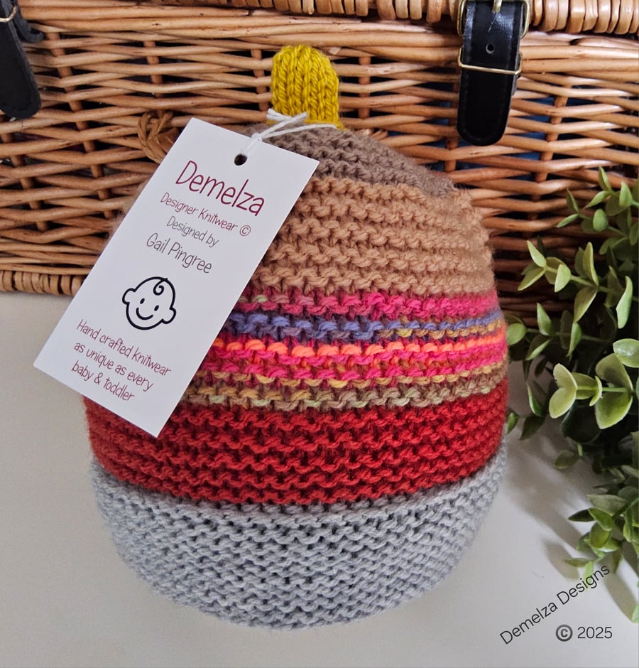 Designer Hand Knitted Baby Beanie Hat  1-2 Years Size 