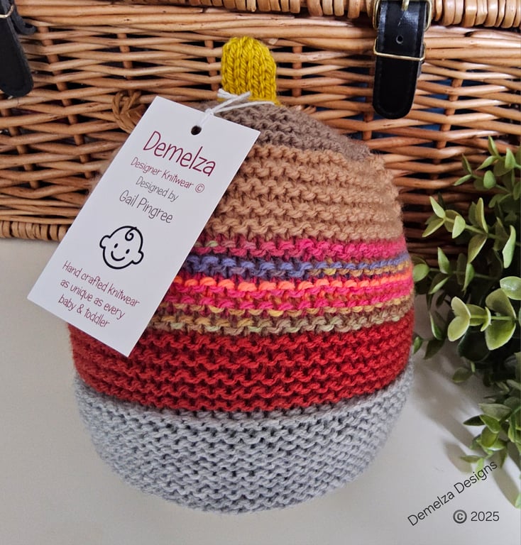 Designer Hand Knitted Baby Beanie Hat  1-2 Years Size 