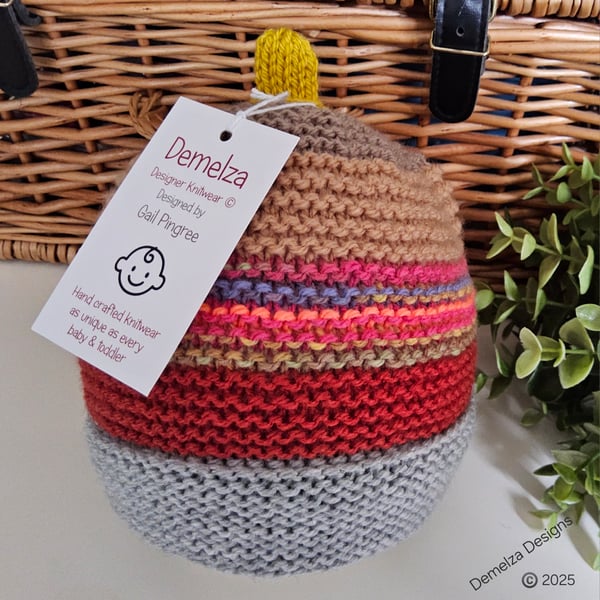 Designer Hand Knitted Baby Beanie Hat  1-2 Years Size 