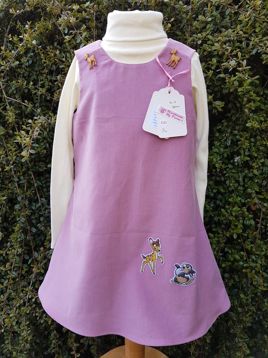 Age: 4-5y. Dusty Lilac baby needlecord pinafore dress. 