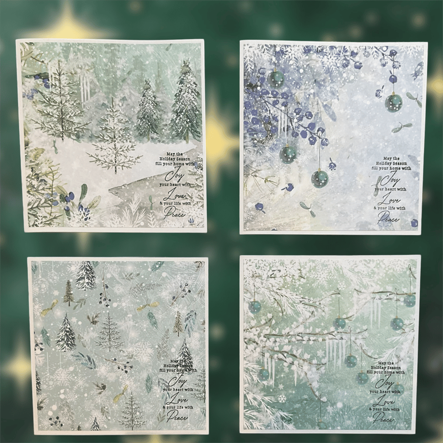 Christmas Cards. Set of four snowy Christmas cards.