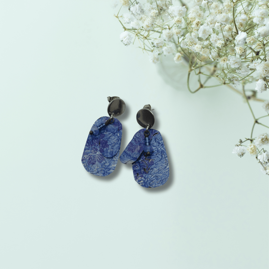 Blue Small Drop Recycled Soda-Can Tin Stud Earrings 