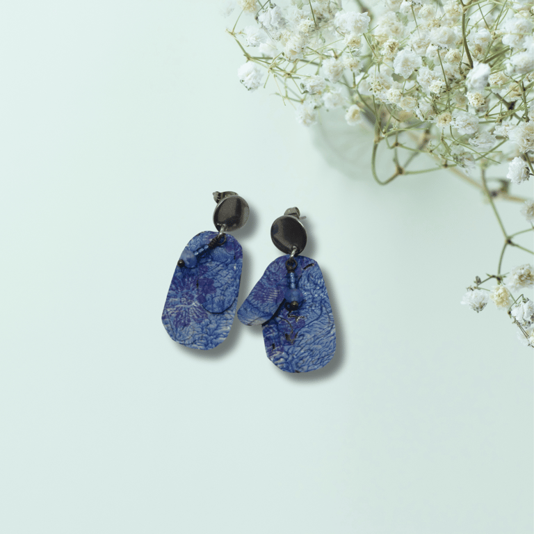 Blue Small Drop Recycled Soda-Can Tin Stud Earrings 