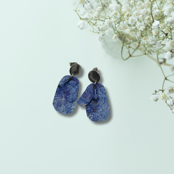 Blue Small Drop Recycled Soda-Can Tin Stud Earrings 