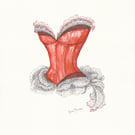 Red corset original watercolour painting with black detail