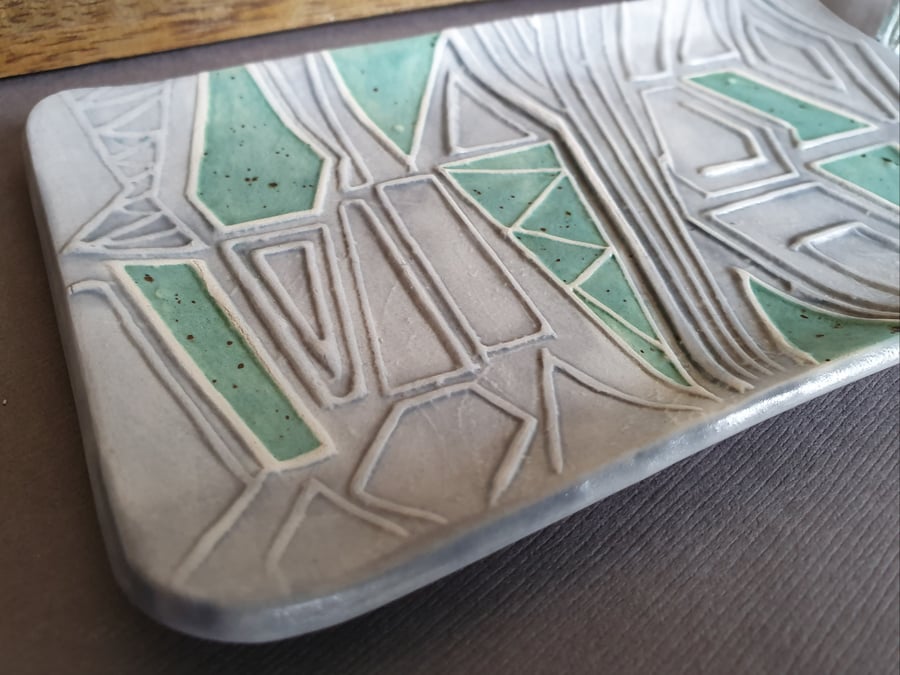 Reduced : Handmade Ceramic Trinket Tray - Geo Design