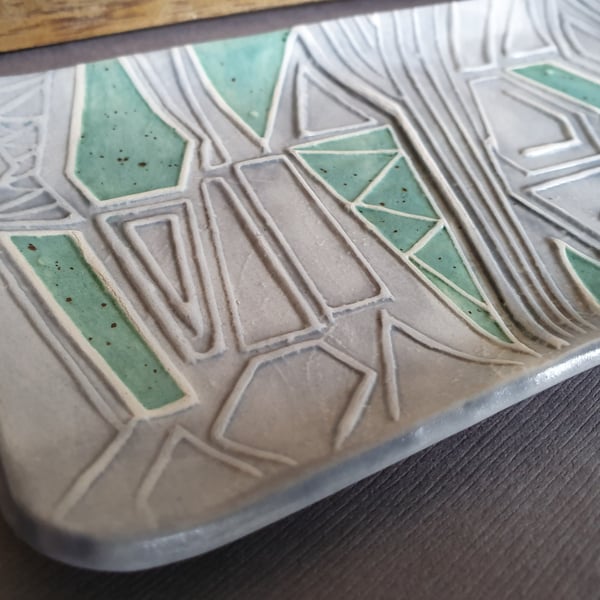 Reduced : Handmade Ceramic Trinket Tray - Geo Design