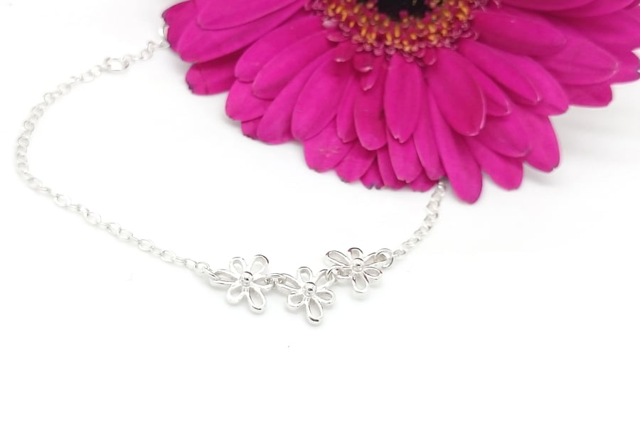 Sterling Silver Iris Flower Bracelet