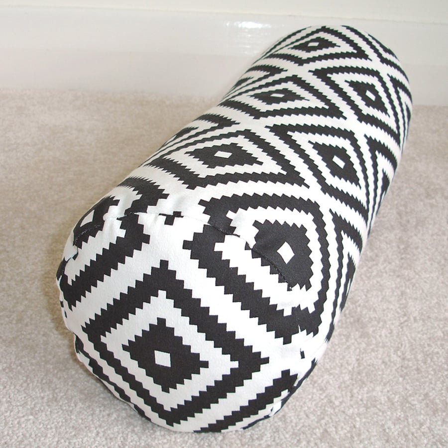 Black and White Bolster Cushion Cover 16" x 6" Cylinder Neck Roll Pillow Aztec