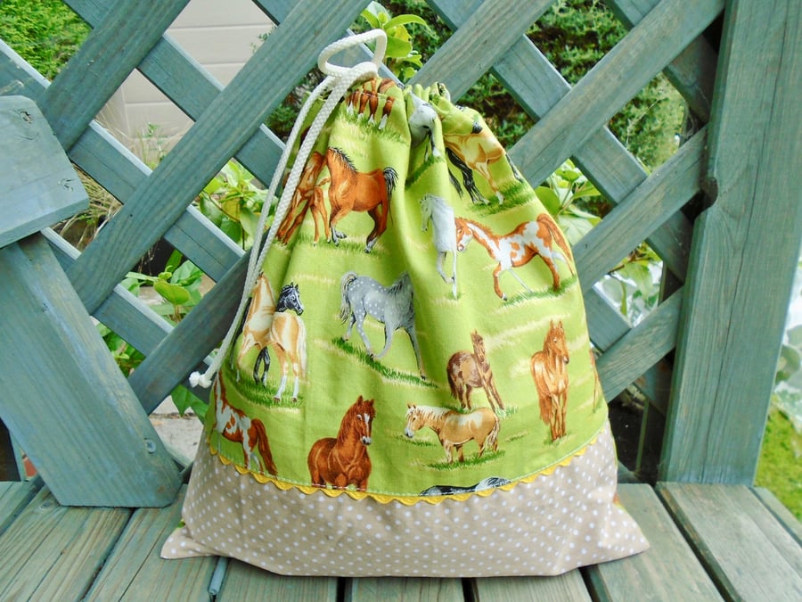 Cotton Drawstring Bag  - Horses 
