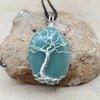 Wire Wrap Aventurine tree of life pendant necklace. Reiki jewellery