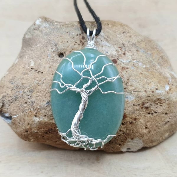 Wire Wrap Aventurine tree of life pendant necklace. Reiki jewellery