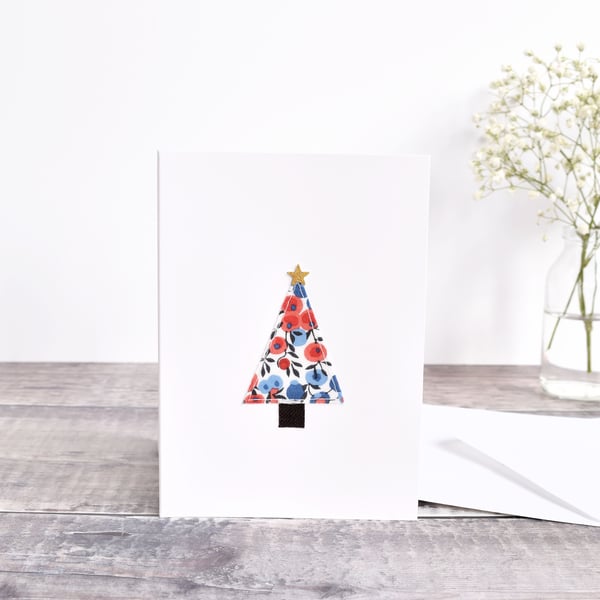 Liberty fabric Christmas tree Christmas card, special Christmas card