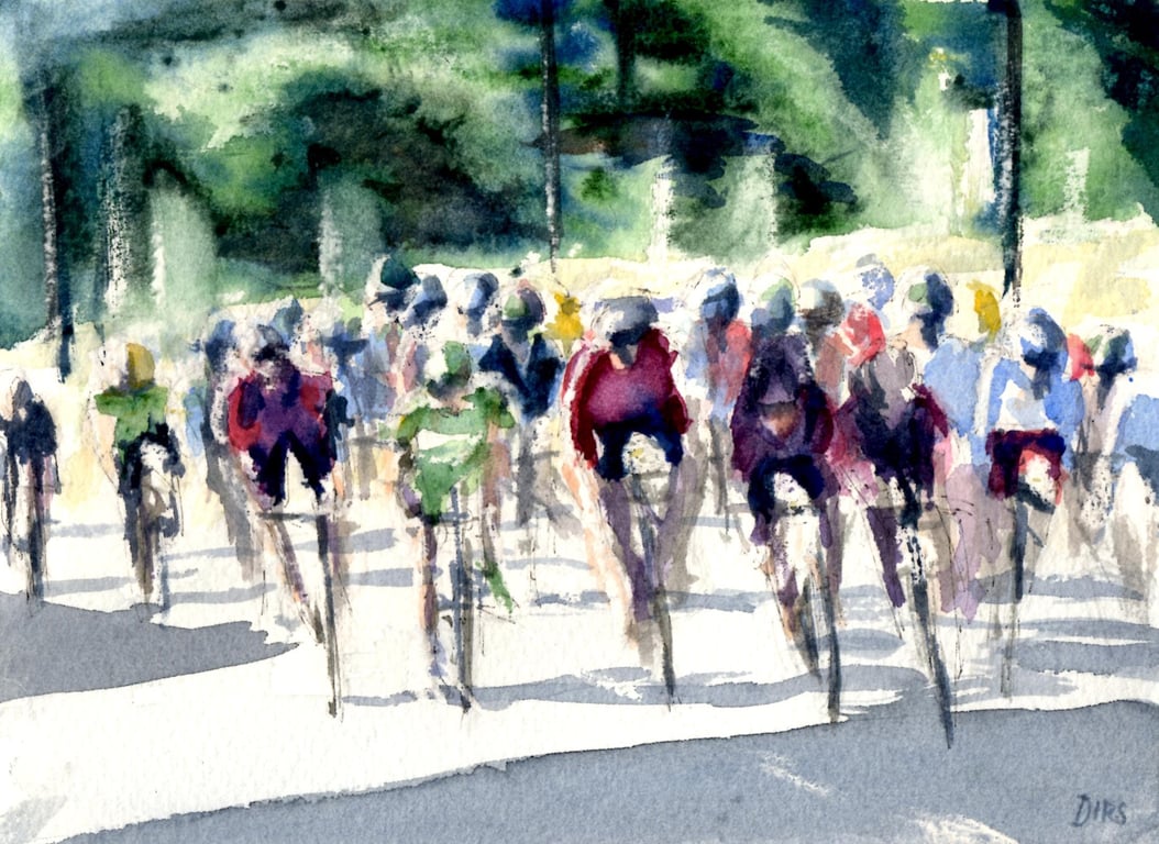 Tour of Britain Peloton – original watercolour painting, mounted but unframed