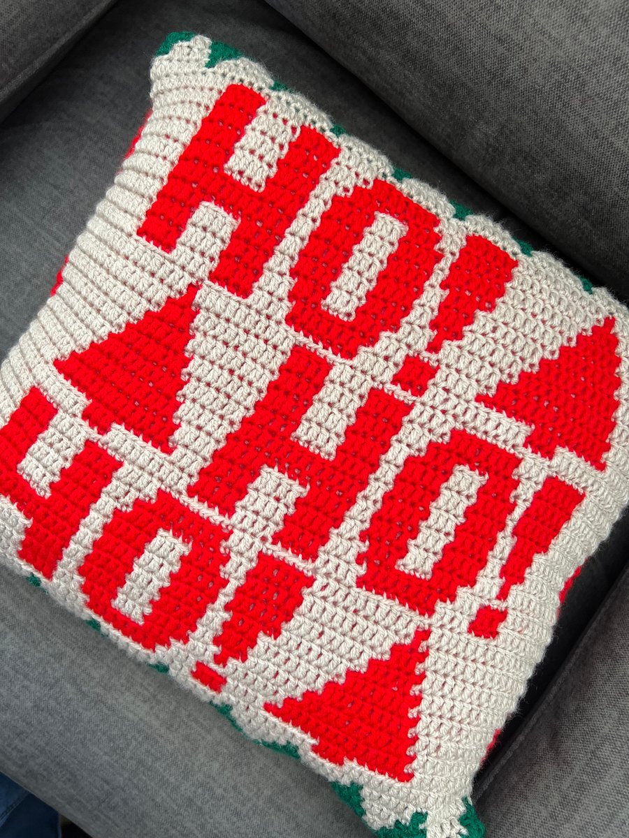 Handmade Ho Ho Ho Christmas Crochet Cushion Cover