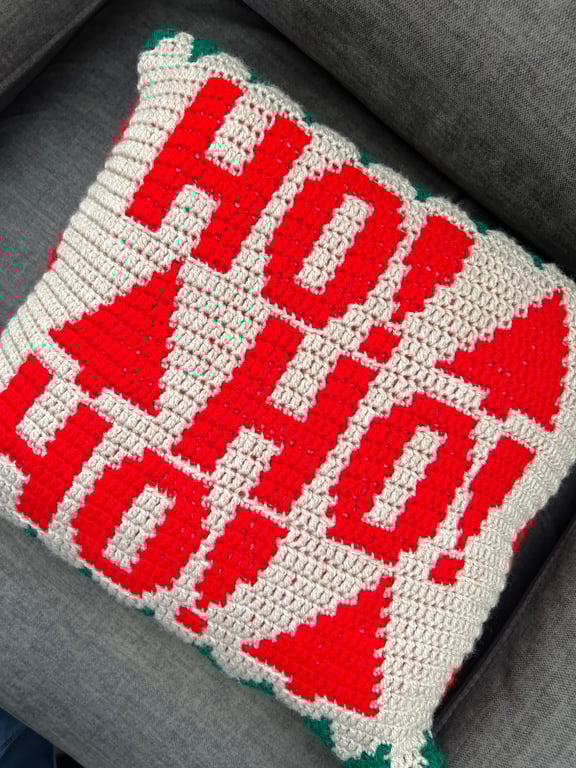 Handmade Ho Ho Ho Christmas Crochet Cushion Cover