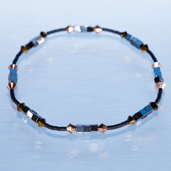 Bracelet with Miyuki seed beads, Swarovski bicones & Hematite beads