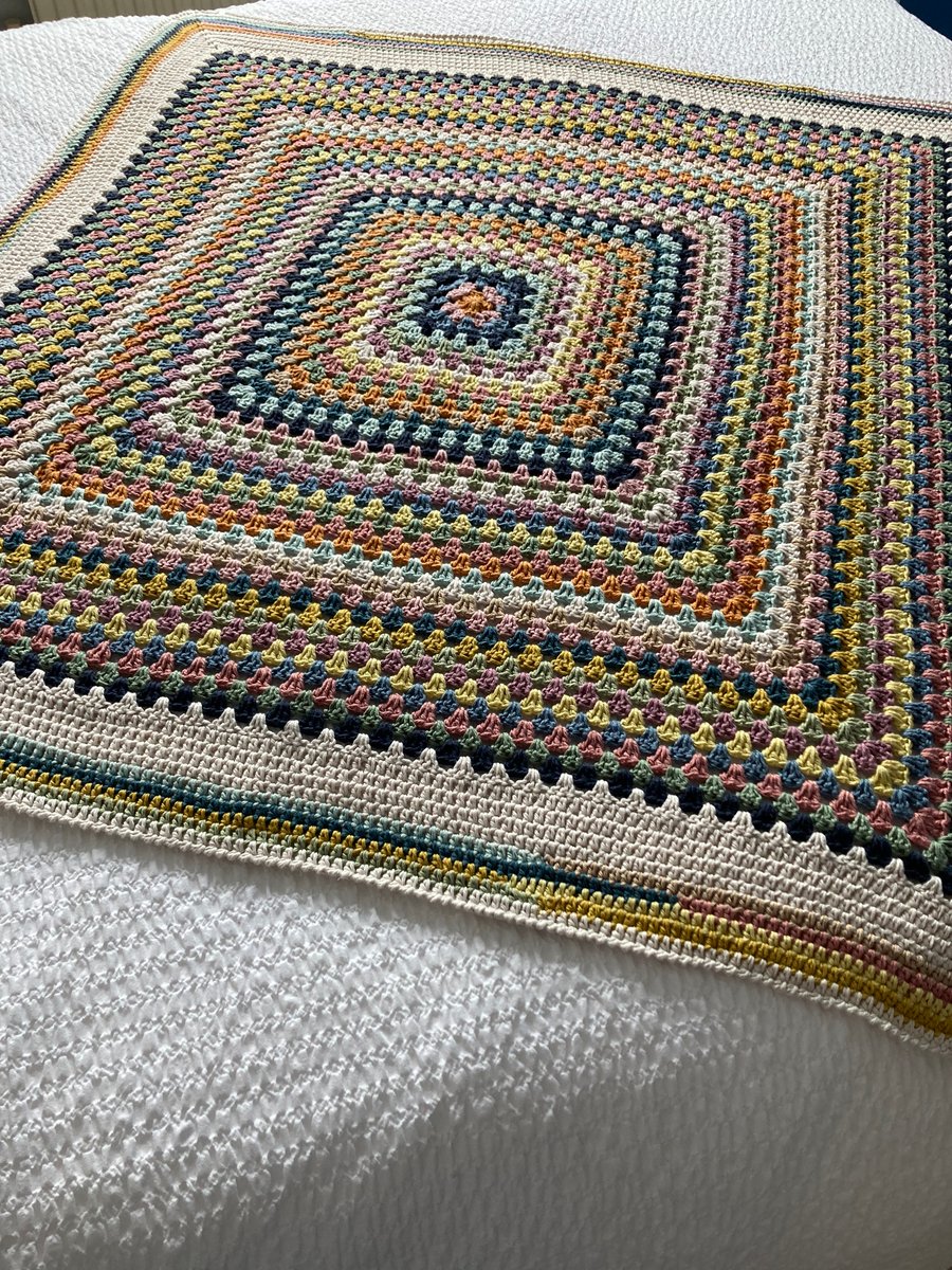 Large Crocheted Granny Square Blanket in Vintage Colours
